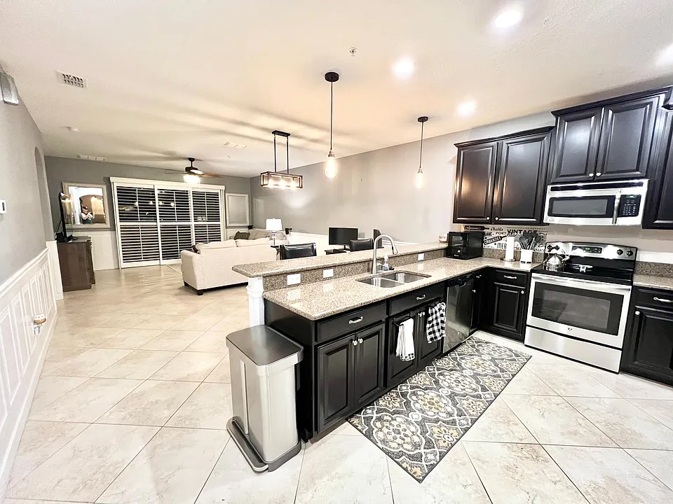 Kitchen overlooking the Dining and Living Room