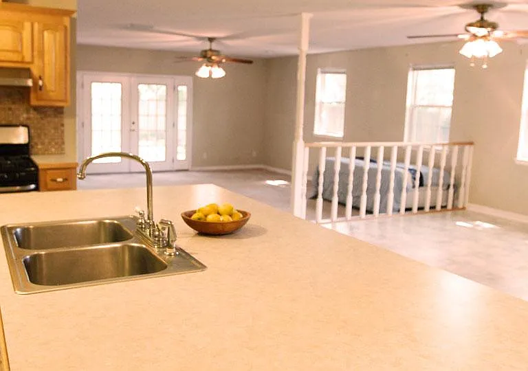 Open to dining area and living room