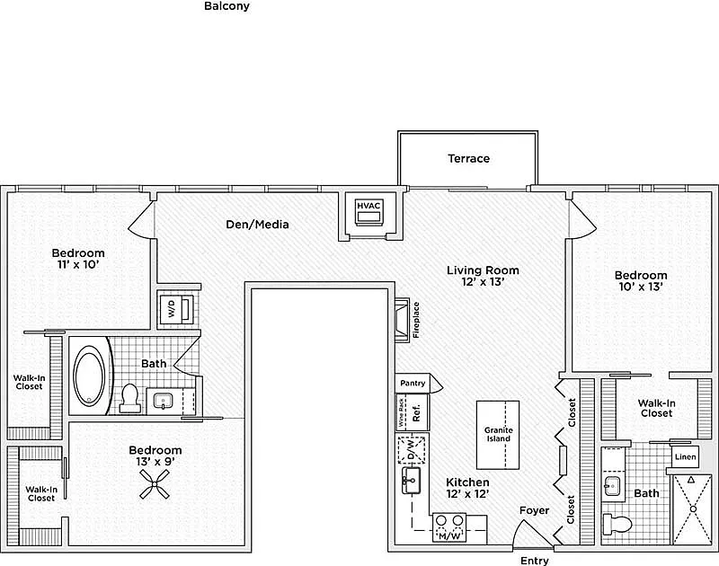 Floor plan 3 Bedroom - 1197sf