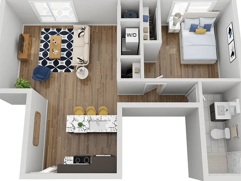 Explore the efficient design of this chic urban apartment, perfect for modern living. Explore the efficient design of this chic urban apartment, perfect for modern living.