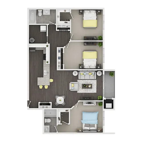 Floor plan 3 Bedroom, 2 Bathroom