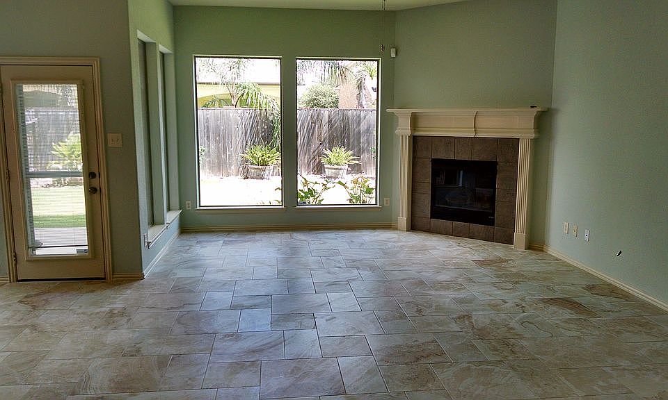 Living room with tile floor