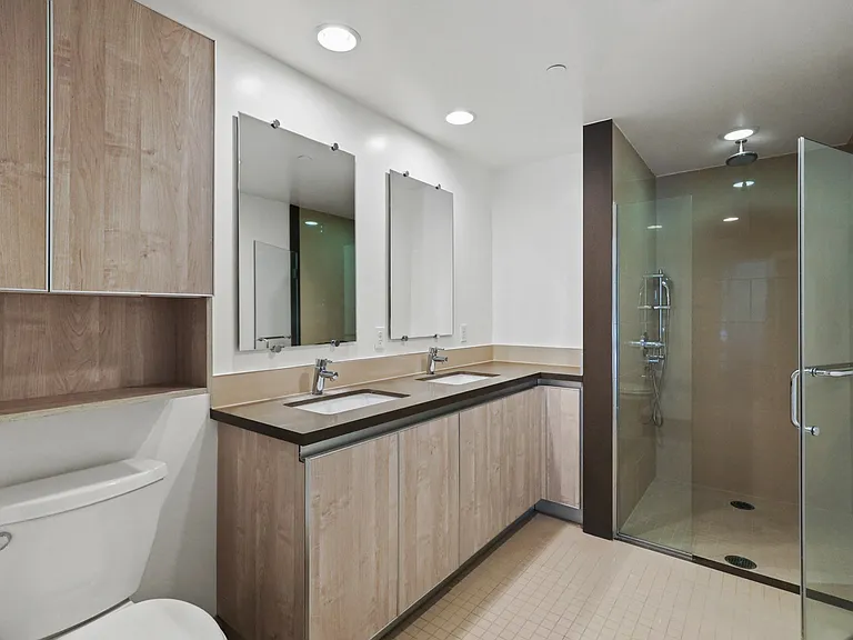 Large-Size Bathroom with Double Vanity and Walk-In Shower