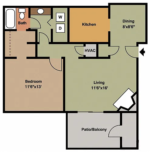 Floor plan 1 Bed - 1 Bath