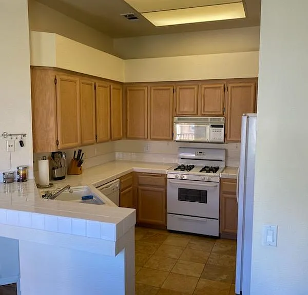 Kitchen with lots of counter space and storage cabinets