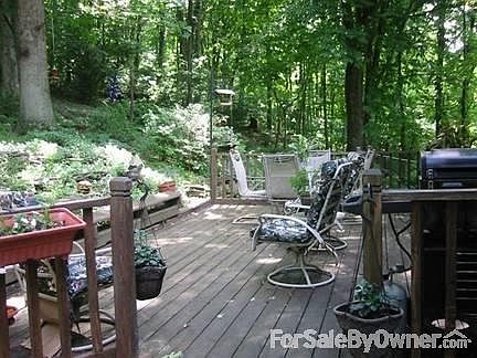 Back Deck
						:
						Gorgeous wooded views, wildlife abounds...birds, butterflies, deer and more.