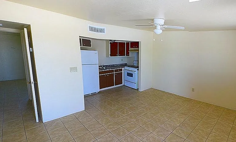 Living area and kitchen
