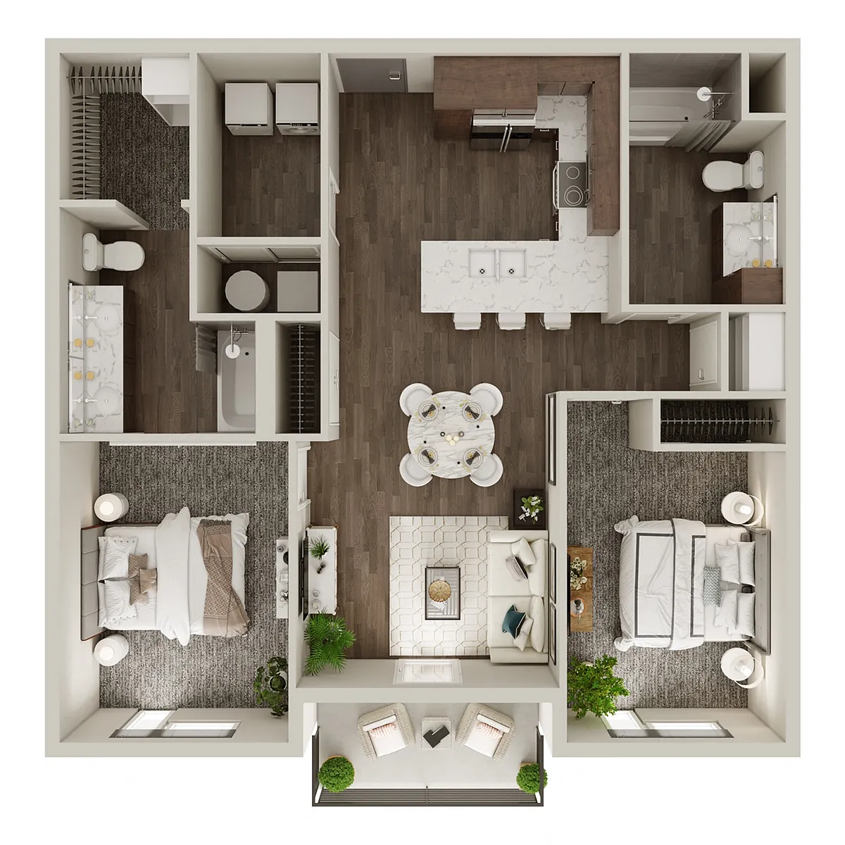 Floor plan 2 Bedroom, 2 Bathroom - 966-1044 SF
