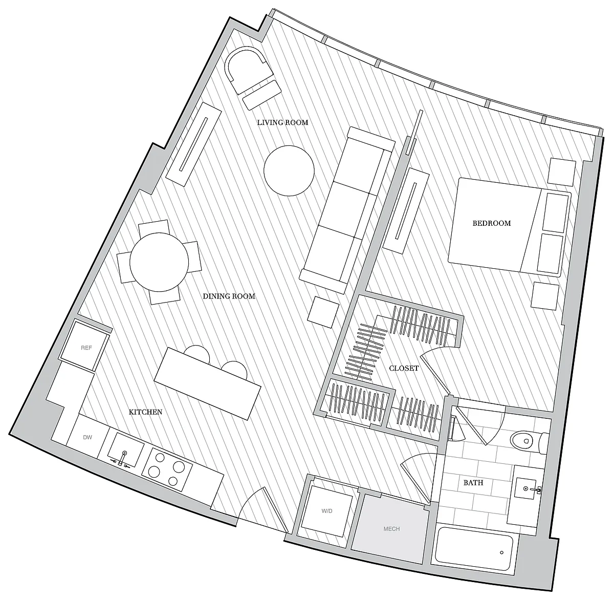 Floor plan 1 Bed 1 Bath B1K