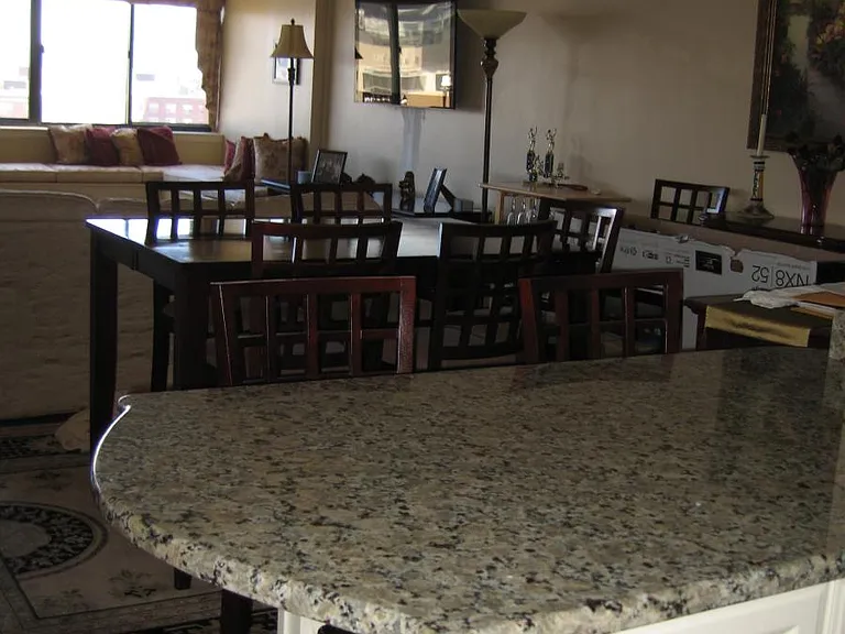 breakfast bar and view into condo