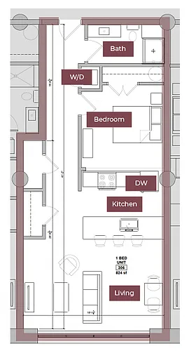 Floor plan 1BR Floor Plan D | Lofts South