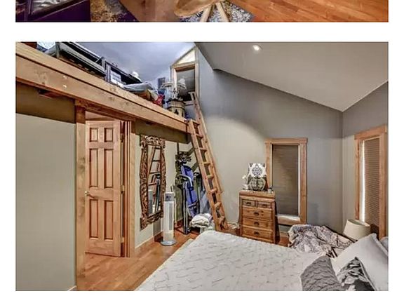Living area, bedroom with mini loft and double sink bath