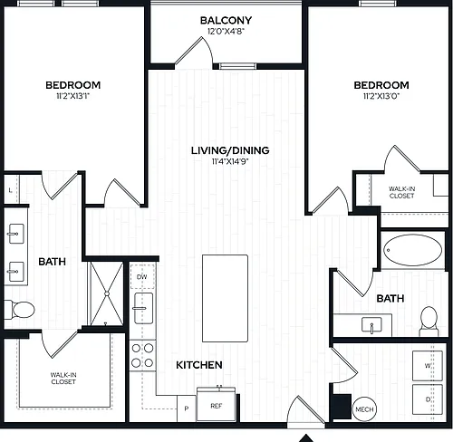 Floor plan 2 Bed/2 Bath-B1