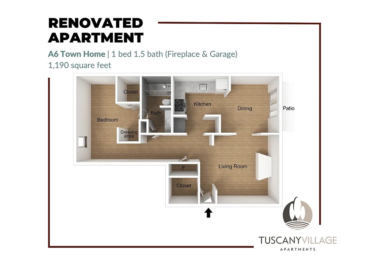 Floor plan A6 Town Home Fireplace and Garage Renovated