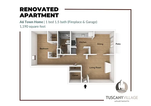 Floor plan A6 Town Home Fireplace and Garage Renovated