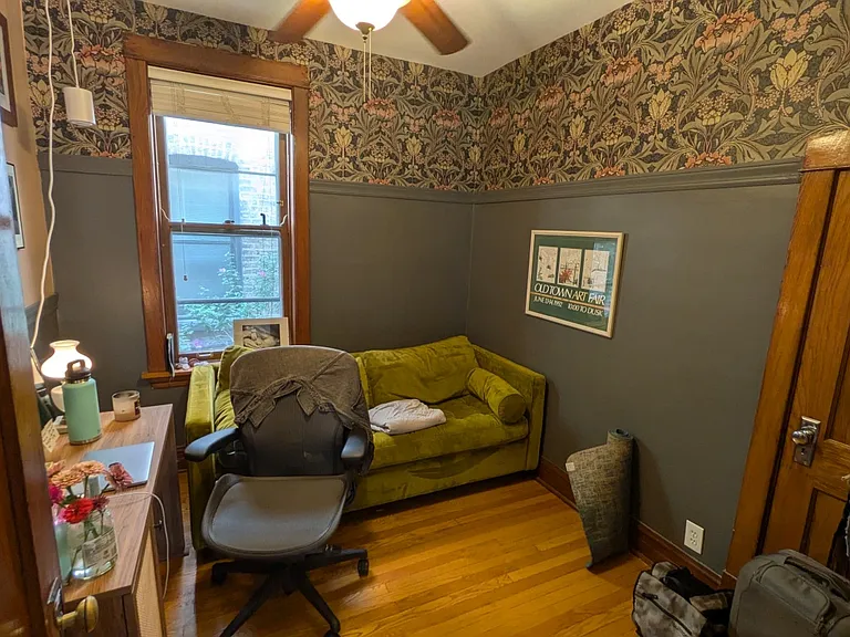 This bedroom has been reverted to pale neutral tones