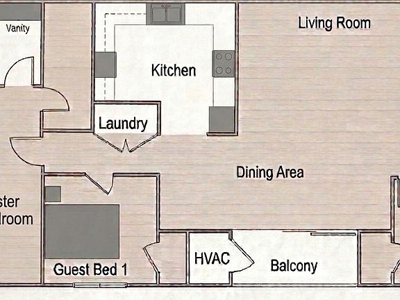 Not actual, estimated floor plan for visual representation only.
