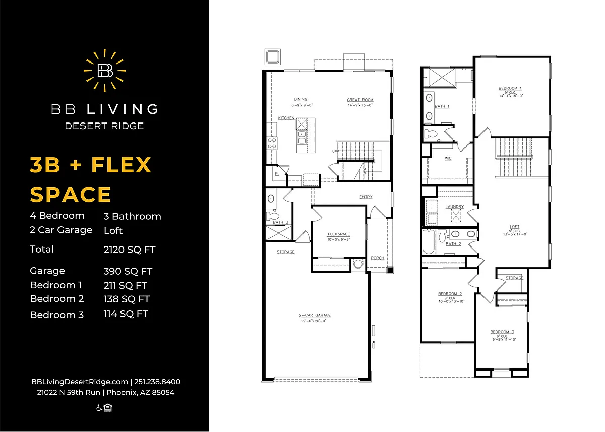 Floor plan 3B + Flex Space Townhome