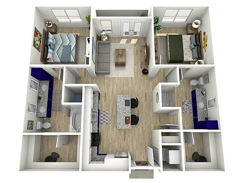 Floor plan 2 Bed, 2 Bath (80% Income Restricted)