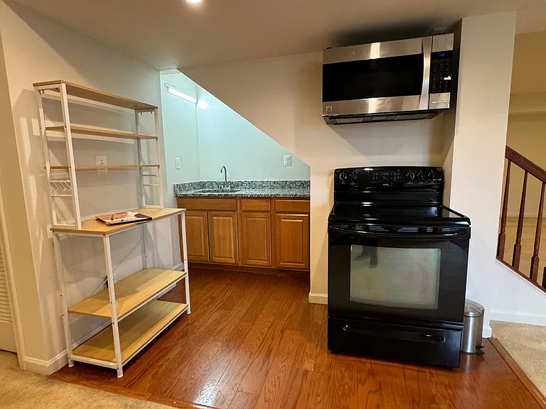 The oven/range has been removed. Portable stove is provided