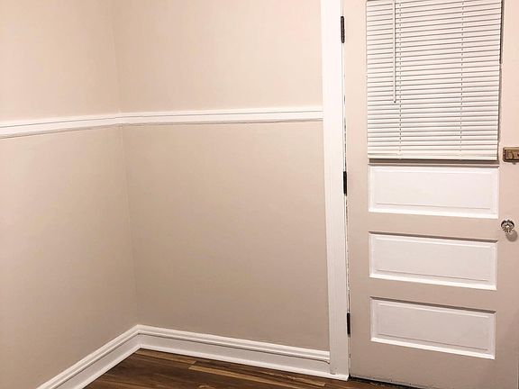 Kitchen area and back door.