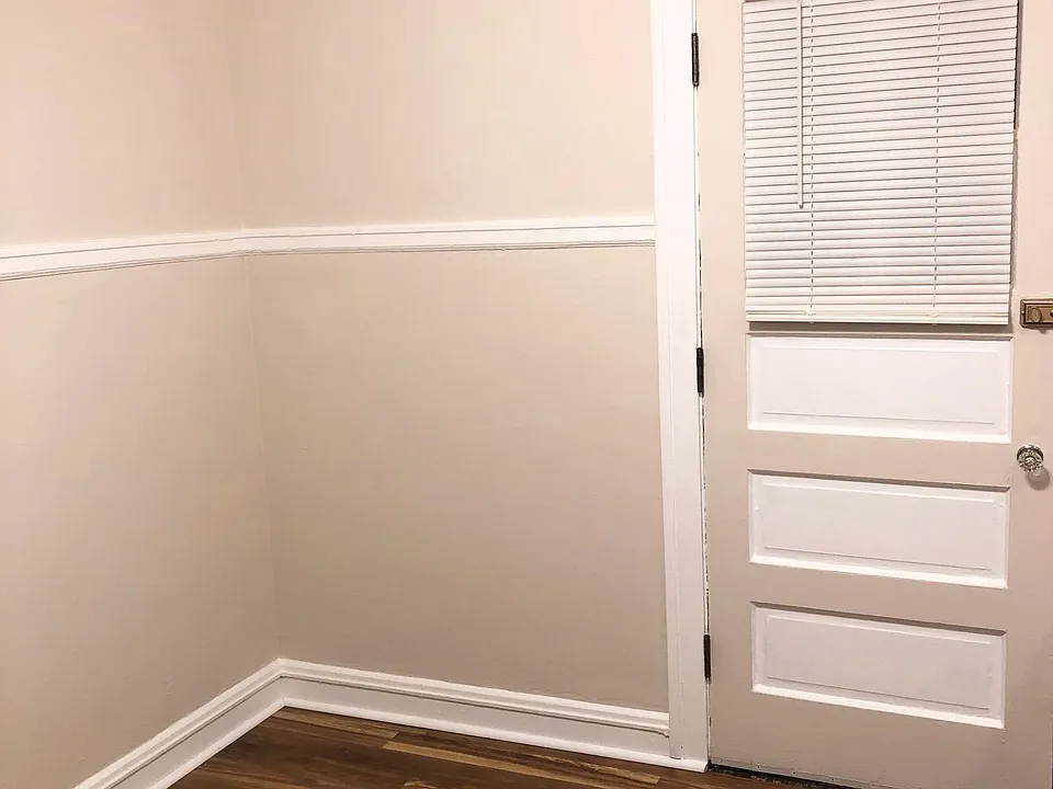 Kitchen area and back door.
