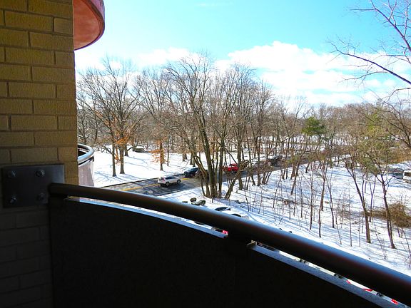 Winter scene from balcony overlooking Mystic River Park