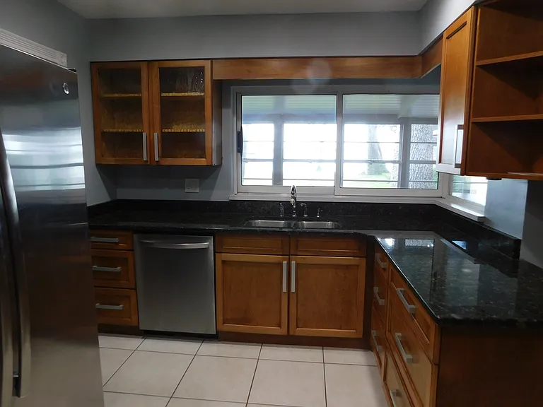 Hang a right at the refrigerator and you're looking west. You get a nice lake view while you're doing the dishes!