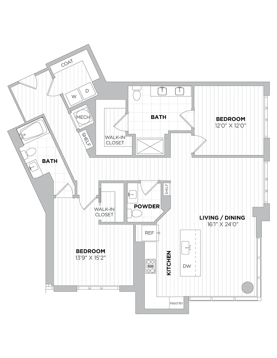 Floor plan 2 Bed/2.5 Bath-2D.A