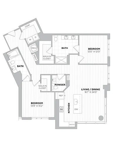 Floor plan 2 Bed/2.5 Bath-2D.A