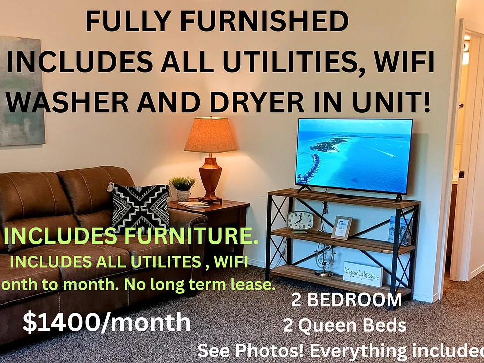 ALL FURNITURE, UTILITIES, WIFI INCLUDED. WASHER DRYER IN UNIT. Month to month lease. NO LONG TERM LEASE REQUIRED!!