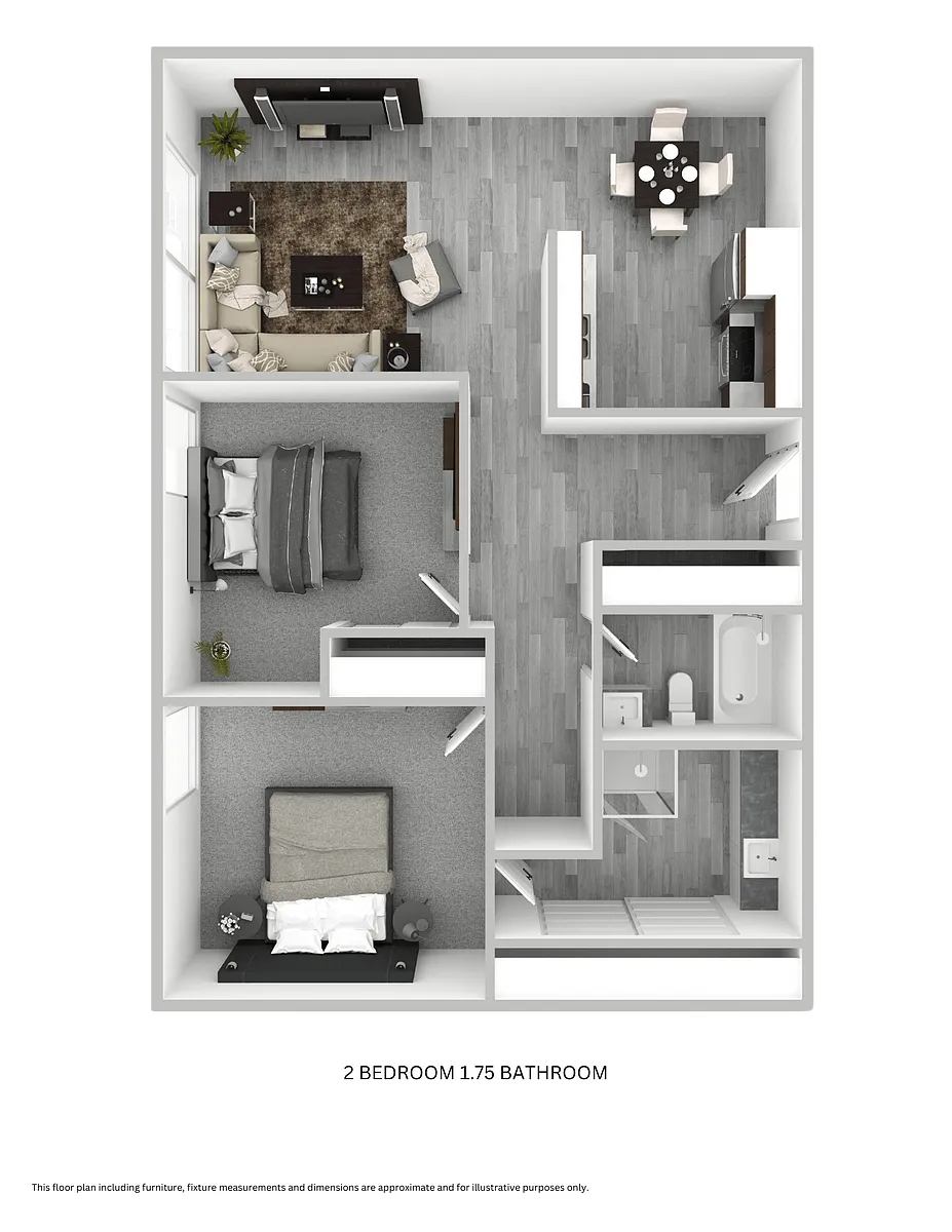 Floor plan 2 Bedroom 1.75 Bathroom