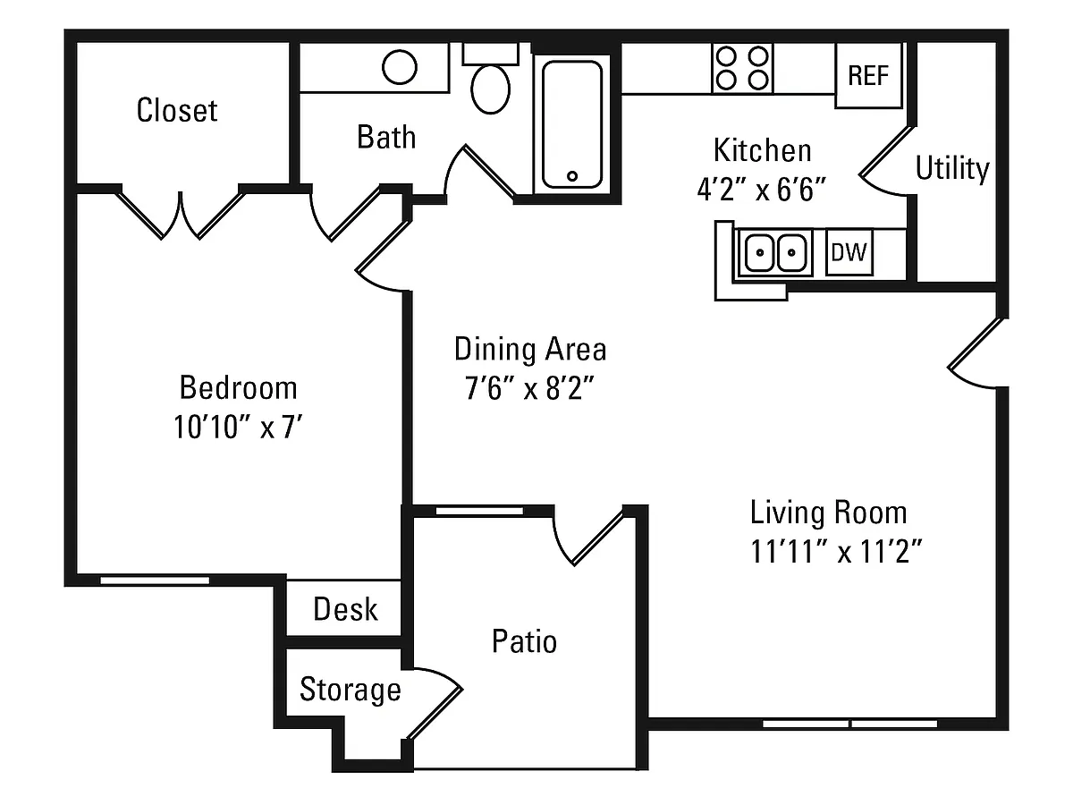Floor plan 1 Bed, 1 Bath D