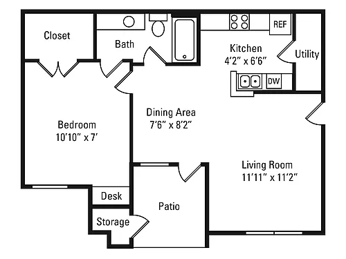 Floor plan Phase Two- 1 Bed, 1 Bath D