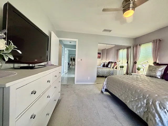 Flow pattern from guest room to guest bath, then Library/office - Murphy bedroom. Guest quarters split from Master Bedroom