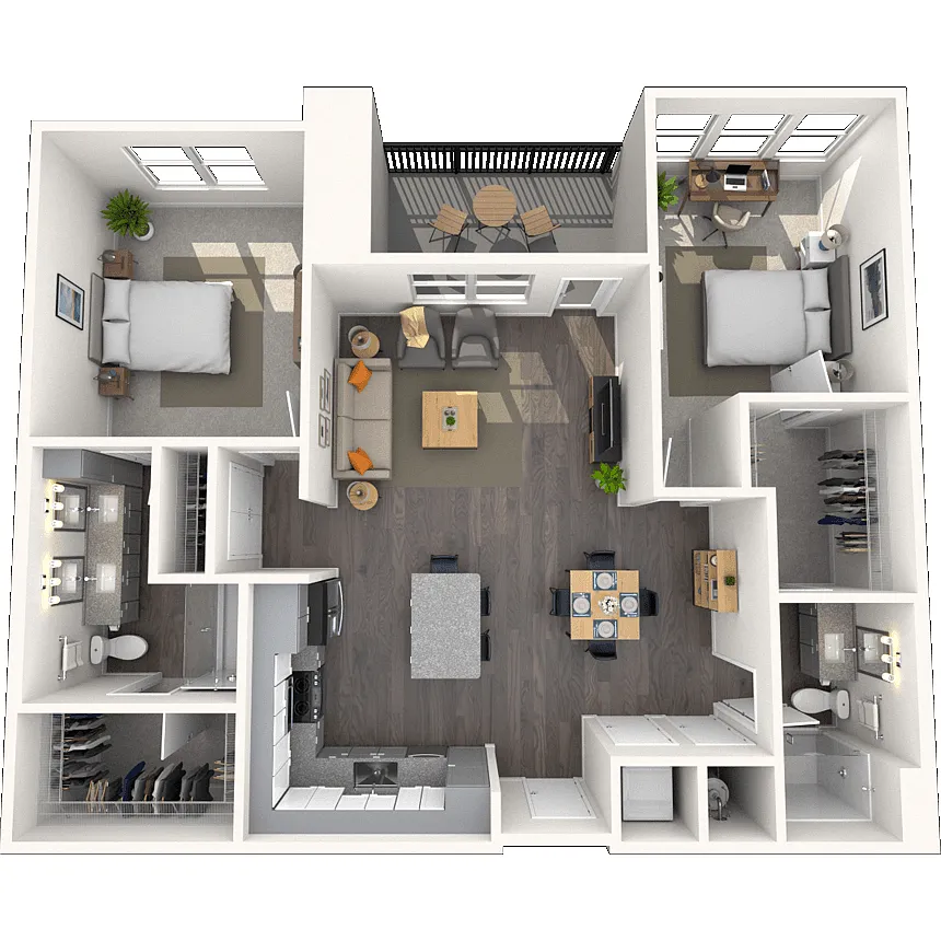 Floor plan B1.7 2x2 1244 SF