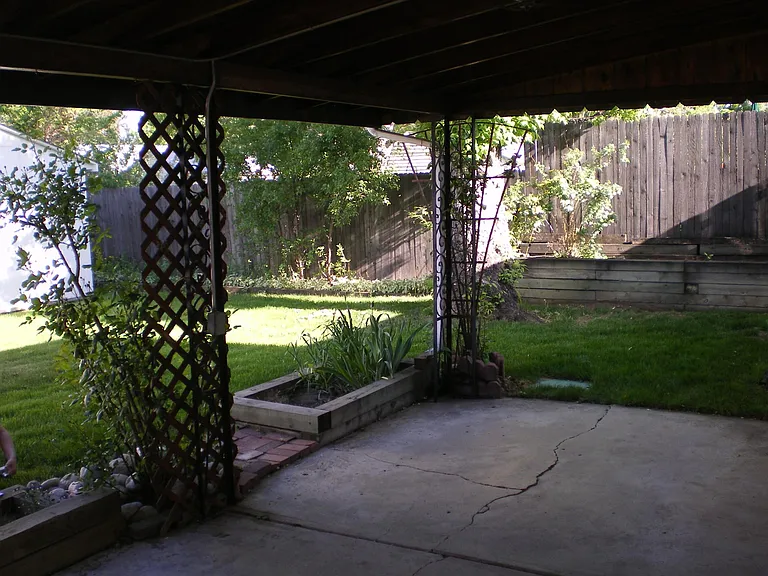 Patio and flower beds