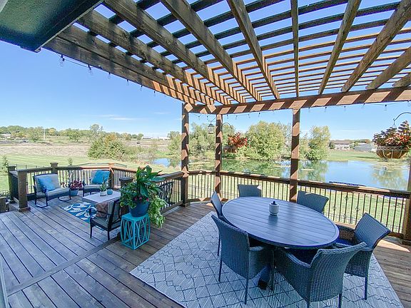 Large deck overlooking pond