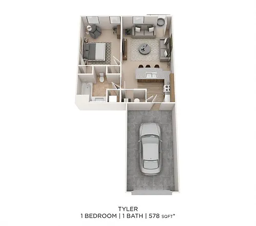 Floor plan One Bedroom w/ Garage-Tyler