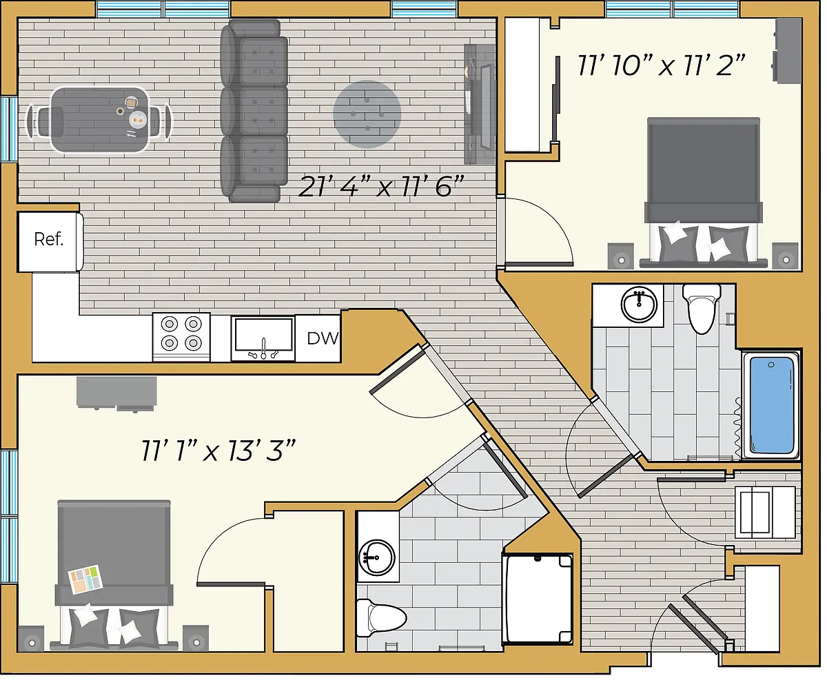 Floor plan 2 Bedroom Corner Deluxe