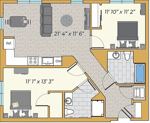 Floor plan 2 Bedroom Corner Deluxe