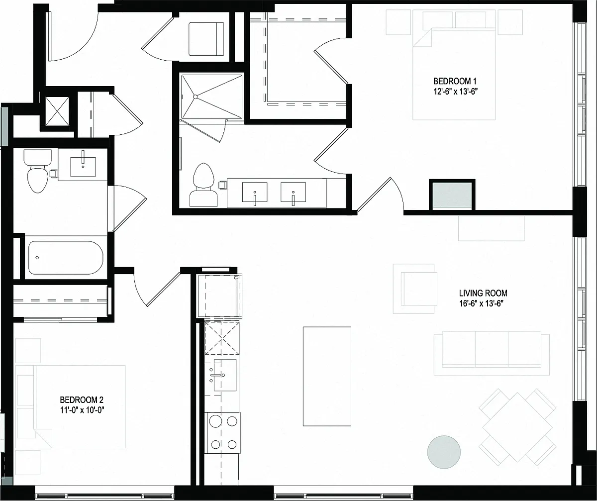 Floor plan Two Bedrooms/Two Bathrooms (C10)