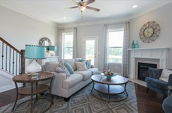 Stay warm by the fire in the cozy family room