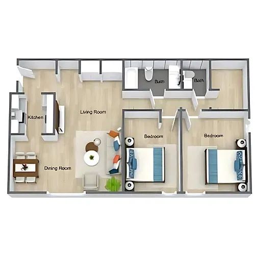 Floor plan Two Bedroom, One And A Half Bathroom | 2