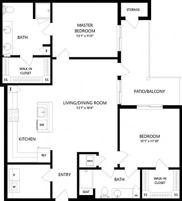 Floor plans are artist's rendering. All dimensions are approximate. Actual product and specifications may vary in dimension or detail. Not all features are available in every apartment. Prices and availability are subject to change. Floor plans are artist
