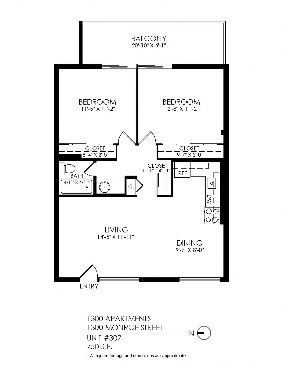Floor plan 2 Bedrooms, 1 Bath