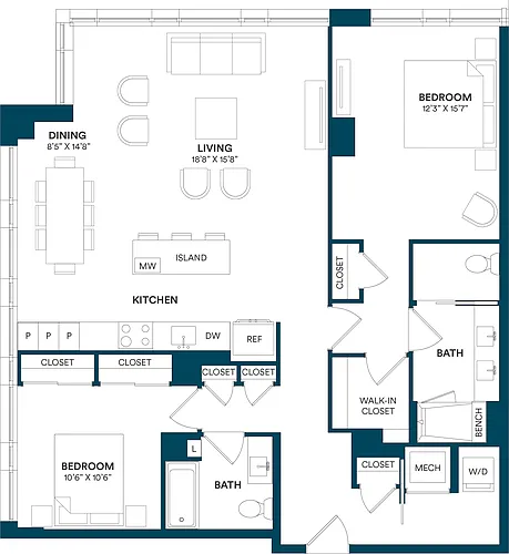 Floor plan 2 Bed/2 Bath-B1 TYP 01