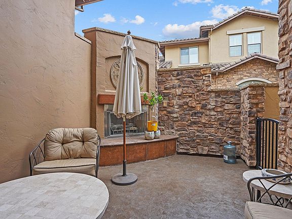 Private front patio with gas fireplace