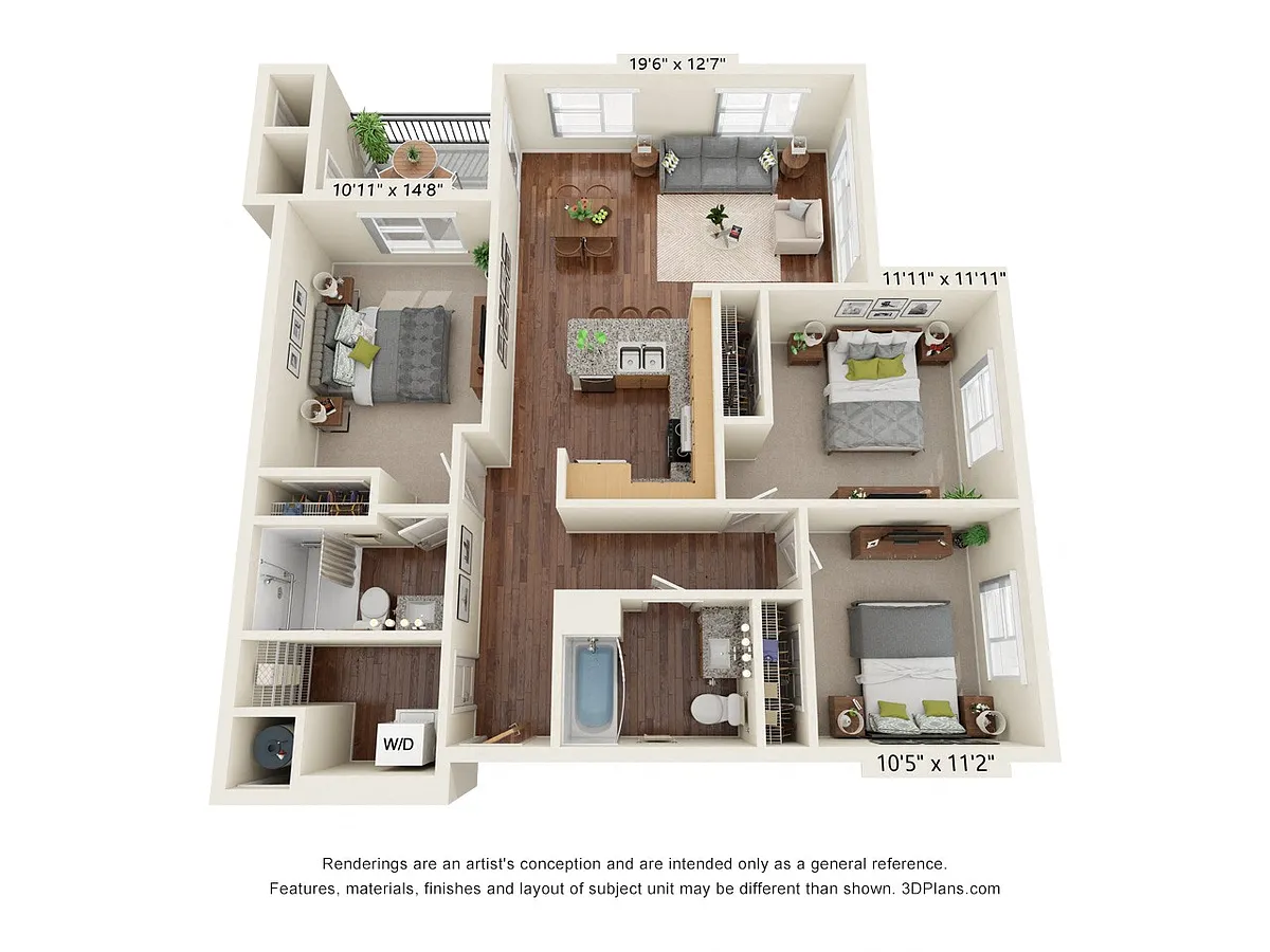 Floor plan Three Bedroom C1 (60% - Wheelchair Accessible)