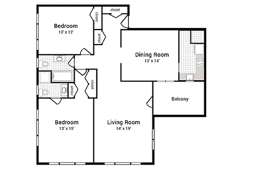 Floor plan 2 Bedroom 2 Bath
